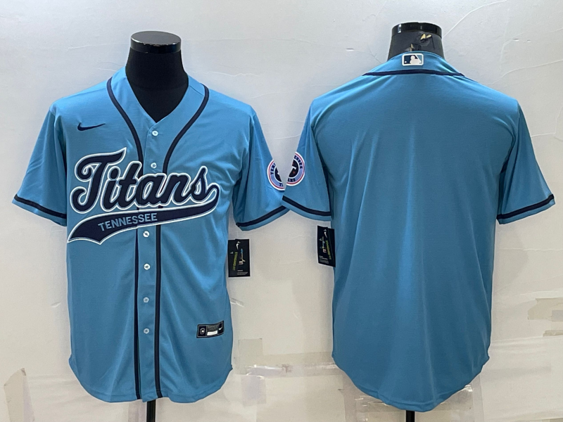 Men's Tennessee Titans Blank Blue With Patch Cool Base Stitched Baseball Jersey Men's Tennessee Titans Blank Blue With Patch Cool Base Stitched Baseball Jersey
